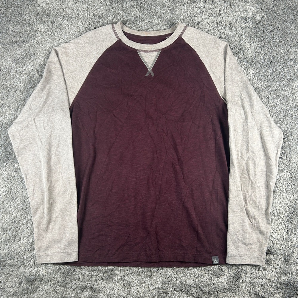 The‎ North Face Long Sleeve Shirt Mens M Burgundy Grey Raglan Outdoors Gorpcore